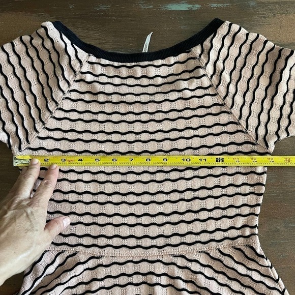 Free People Wavy Stripe Pointelle Peplum Sweater Size Small - Picture 6 of 8